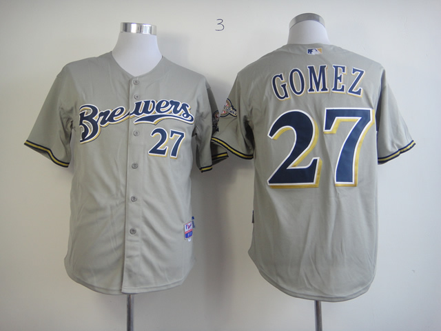 Men Milwaukee Brewers 27 Gomez Grey MLB Jerseys